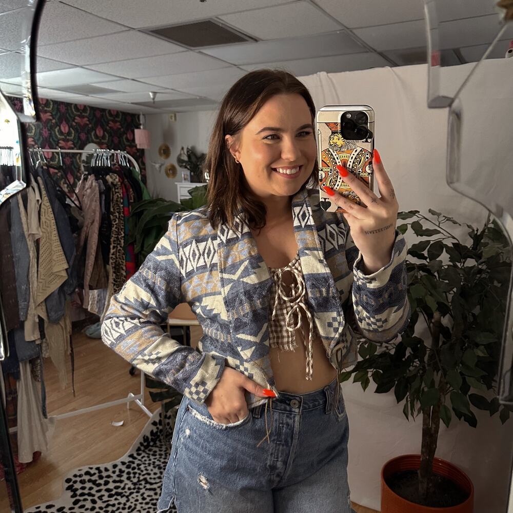 Judy Knapp Printed Cropped Long Sleeve Blazer Jacket Multi